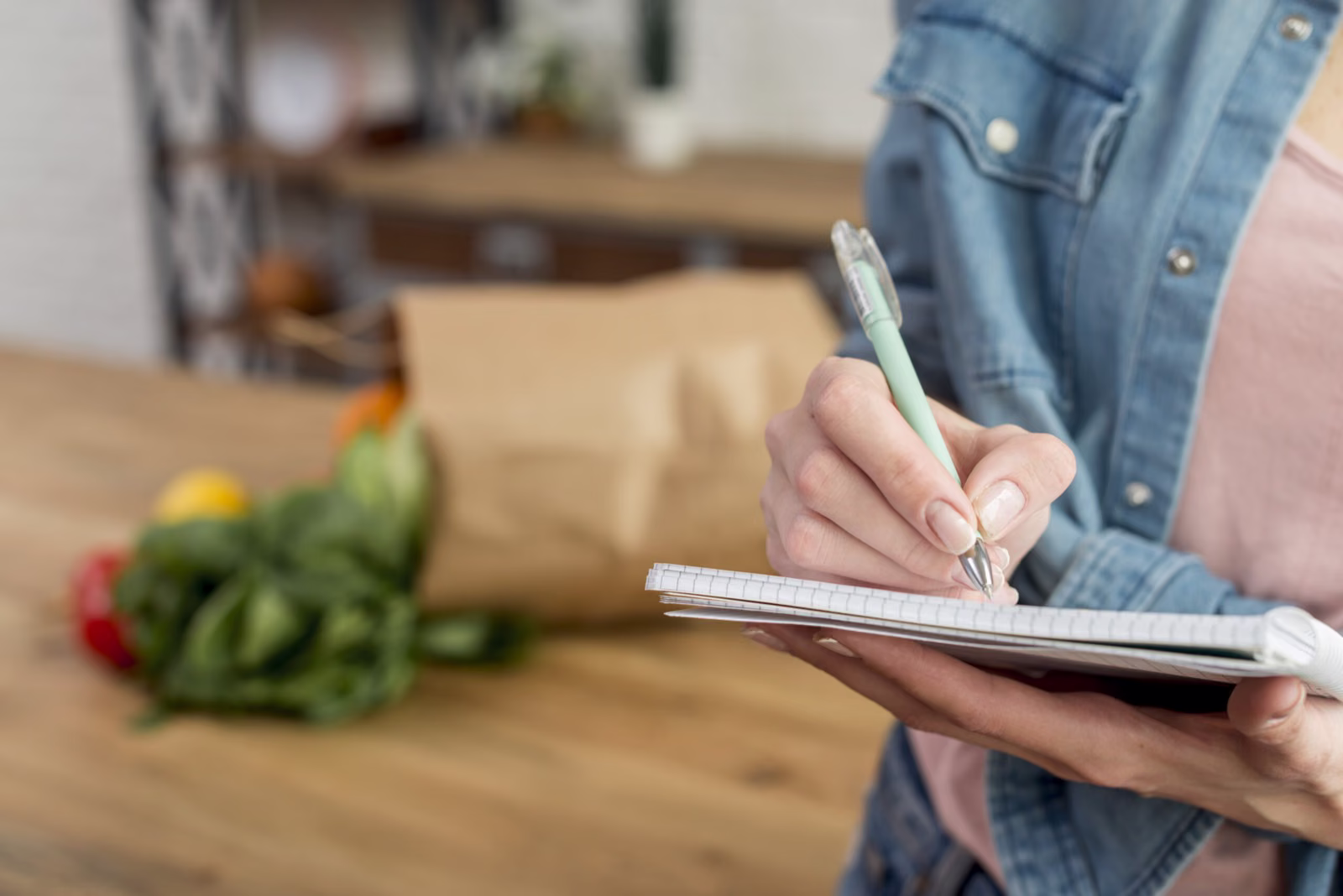 Les femmes font une liste de courses avant d'aller au magasin, ce qui contribue à réduire le gaspillage alimentaire en évitant les achats inutiles.